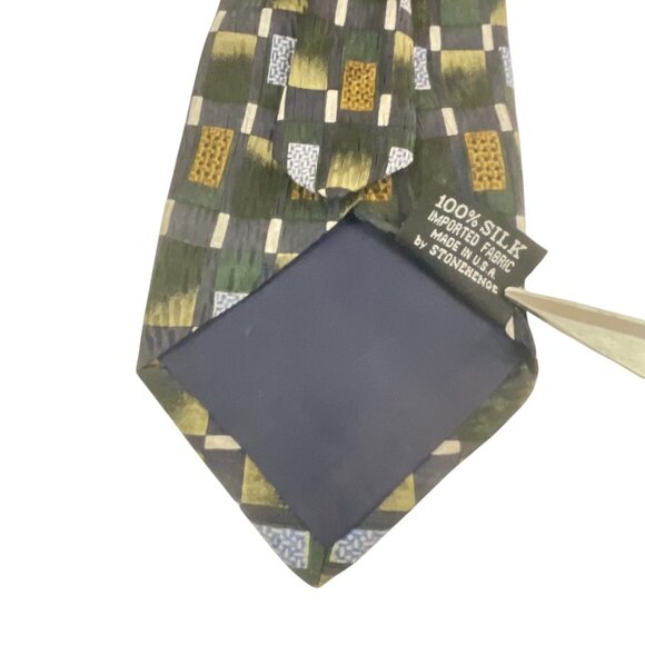 Cocktail Collection 100% Silk Mens Necktie Beer Microscope Pattern Green & Gold - Picture 4 of 7